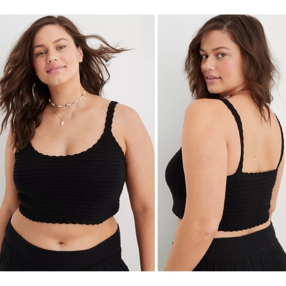 aerie Tops - Aerie Black Summer Nights Textured Cropped Tank Top Bohemian Beachy Size S